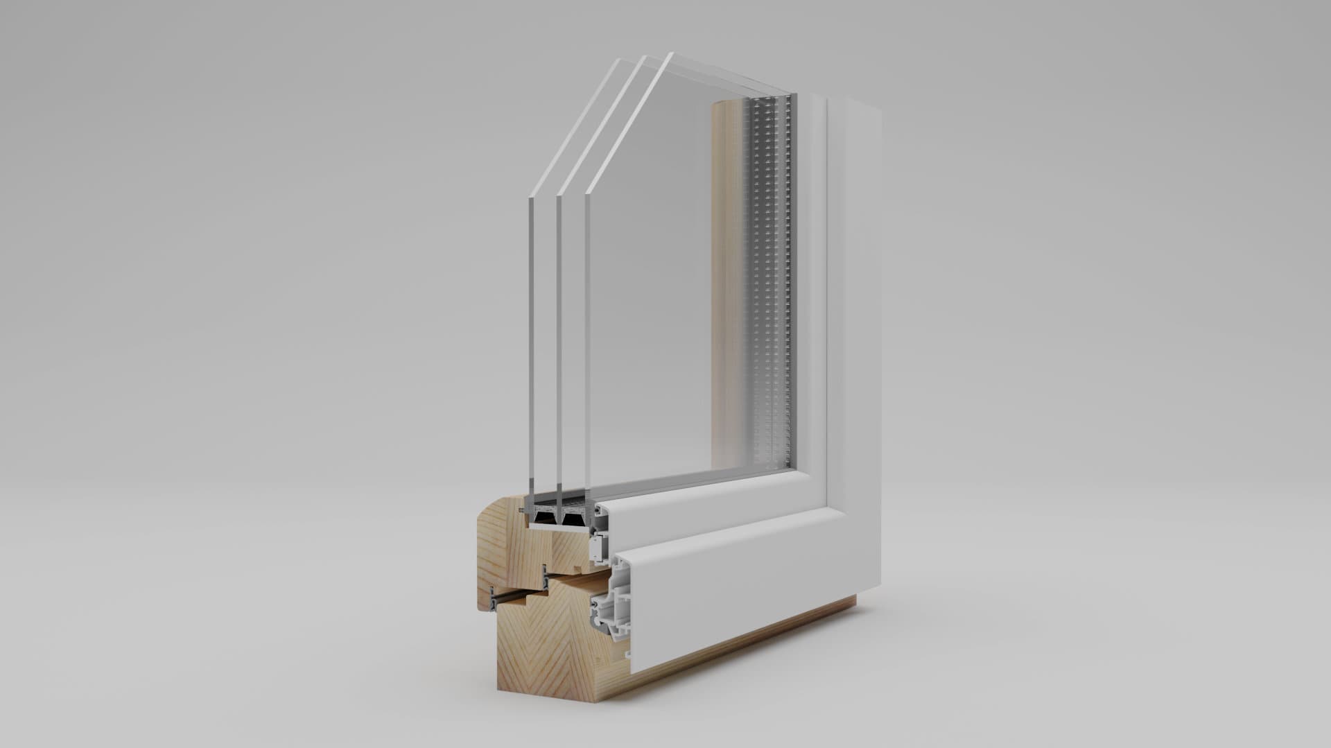 Presjek LUMORA Wood Alu IV90 prozora sa vanjskom aluminijumskom oblogom
